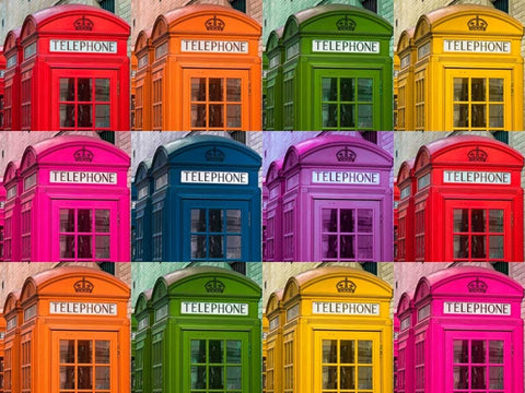 Muti coloured telephone boxes Black Ornate Wood Framed Art Print with Double Matting by Frank, Assaf