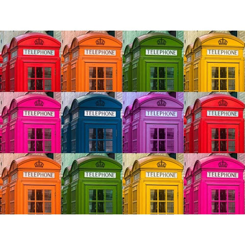 Muti coloured telephone boxes Black Modern Wood Framed Art Print with Double Matting by Frank, Assaf