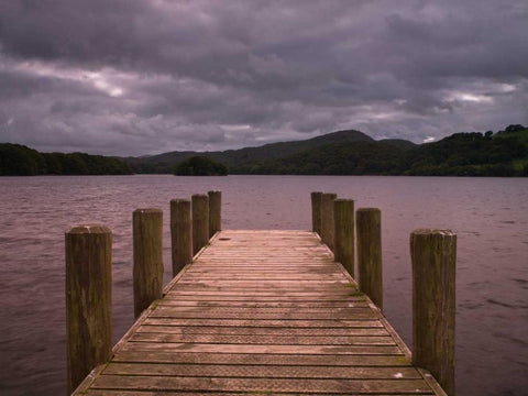 Jetty at dusk, lake district, Cumbria Black Ornate Wood Framed Art Print with Double Matting by Frank, Assaf