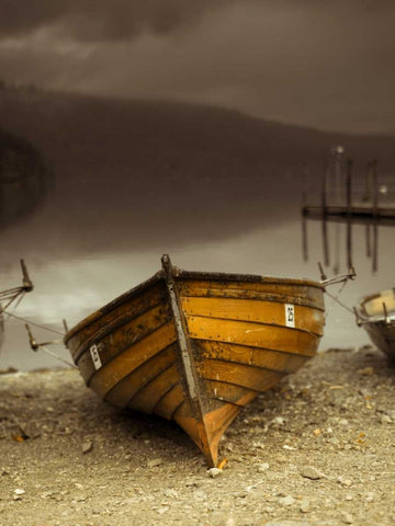 Boat on lake White Modern Wood Framed Art Print with Double Matting by Frank, Assaf
