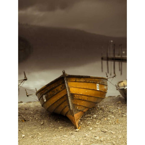 Boat on lake Black Modern Wood Framed Art Print by Frank, Assaf