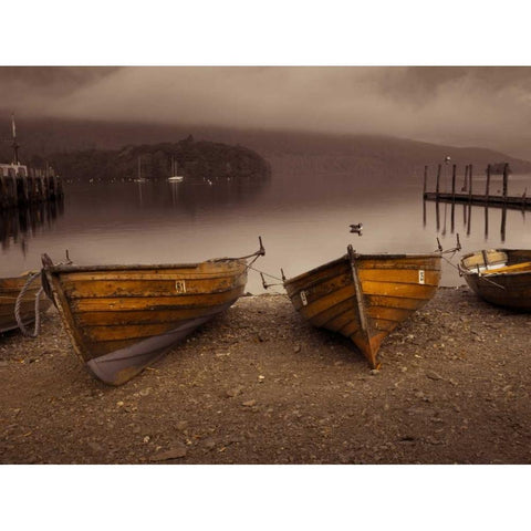 Boats on lake White Modern Wood Framed Art Print by Frank, Assaf