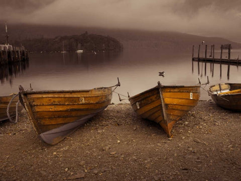 Boats on lake Black Ornate Wood Framed Art Print with Double Matting by Frank, Assaf