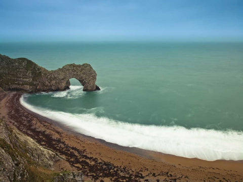 Durdle Door sea arch, Dorset White Modern Wood Framed Art Print with Double Matting by Frank, Assaf