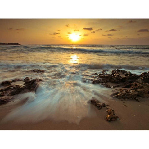 Sunset over Palmachim beach, Israel White Modern Wood Framed Art Print by Frank, Assaf