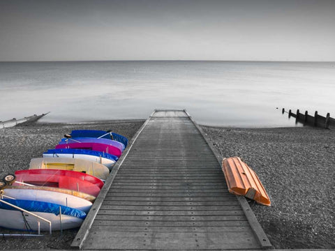 Kayaks on the side of pier Black Ornate Wood Framed Art Print with Double Matting by Frank, Assaf