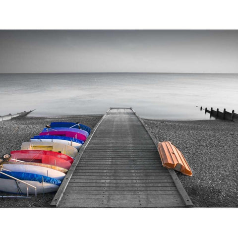 Kayaks on the side of pier Black Modern Wood Framed Art Print by Frank, Assaf