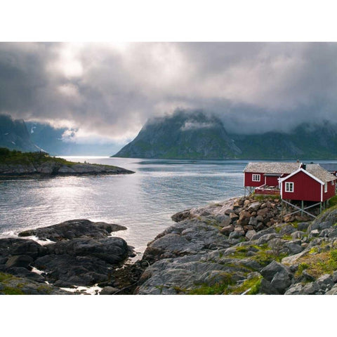Fishing huts on the waterfront, Lofoten, Norway Black Modern Wood Framed Art Print with Double Matting by Frank, Assaf