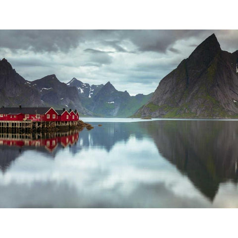 Fishing huts on the waterfront, Lofoten, Norway Black Modern Wood Framed Art Print by Frank, Assaf
