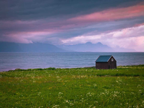 Beach hut on Lofoten coastline, Norway White Modern Wood Framed Art Print with Double Matting by Frank, Assaf