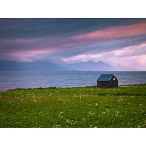 Beach hut on Lofoten coastline, Norway Black Modern Wood Framed Art Print by Frank, Assaf