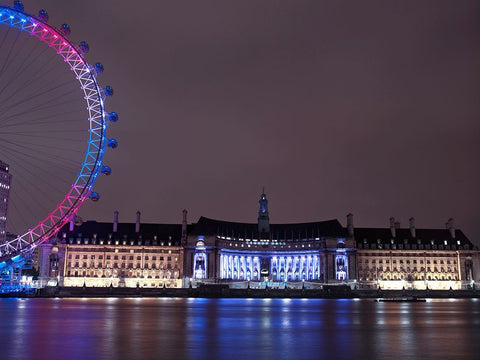 County Hall, London, at night Black Modern Wood Framed Art Print by Frank, Assaf