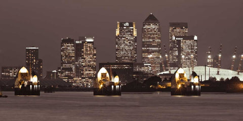 Canary Wharf skyline Black Ornate Wood Framed Art Print with Double Matting by Frank, Assaf