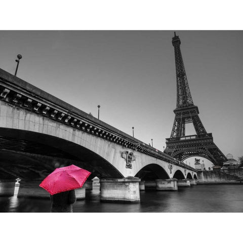 Bridge over river Siene with Eifflel tower in background, Paris, France White Modern Wood Framed Art Print by Frank, Assaf