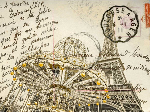 Carousel with the Eiffel tower in the background Black Ornate Wood Framed Art Print with Double Matting by Frank, Assaf