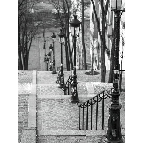 The famous staircase in Montmartre-Paris-France White Modern Wood Framed Art Print by Frank, Assaf