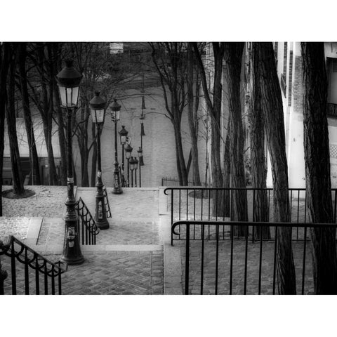 The famous staircase in Montmartre, Paris, France Black Modern Wood Framed Art Print with Double Matting by Frank, Assaf