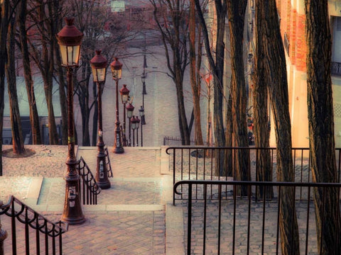 The famous staircase in Montmartre, Paris, France White Modern Wood Framed Art Print with Double Matting by Frank, Assaf