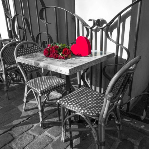 Bunch of roses on a table with heart shapped gift box Black Modern Wood Framed Art Print with Double Matting by Frank, Assaf