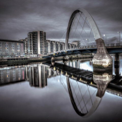Clyde Arc bridge over river-Glasgow Black Modern Wood Framed Art Print by Frank, Assaf
