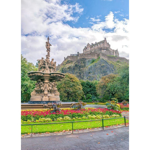 The Ross Fountain and Edinburgh Castle-Scotland Gold Ornate Wood Framed Art Print with Double Matting by Frank, Assaf