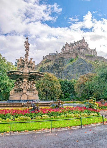 The Ross Fountain and Edinburgh Castle-Scotland White Modern Wood Framed Art Print with Double Matting by Frank, Assaf
