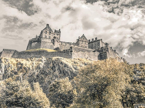 Edinburgh Castle, FTBR-1863 White Modern Wood Framed Art Print with Double Matting by Frank, Assaf