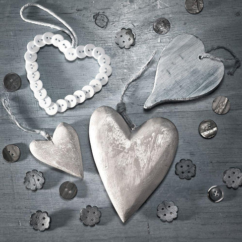 Assorted wooden hearts and buttons Black Ornate Wood Framed Art Print with Double Matting by Frank, Assaf