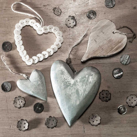 Assorted wooden hearts and buttons Gold Ornate Wood Framed Art Print with Double Matting by Frank, Assaf