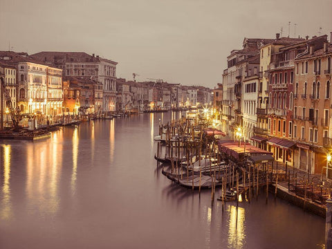 The Grand canal at dusk, Venice, Italy, FTBR-1893 White Modern Wood Framed Art Print with Double Matting by Frank, Assaf