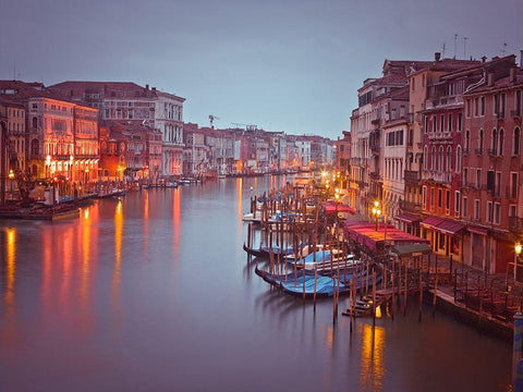 The Grand canal at dusk, Venice, Italy, FTBR-1894 Black Ornate Wood Framed Art Print with Double Matting by Frank, Assaf