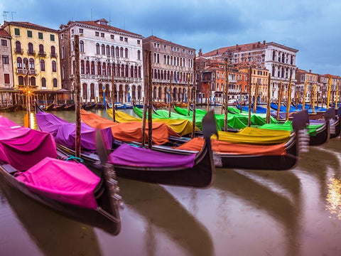 Gondolas parked on the grand canal, Venice, Italy White Modern Wood Framed Art Print with Double Matting by Frank, Assaf