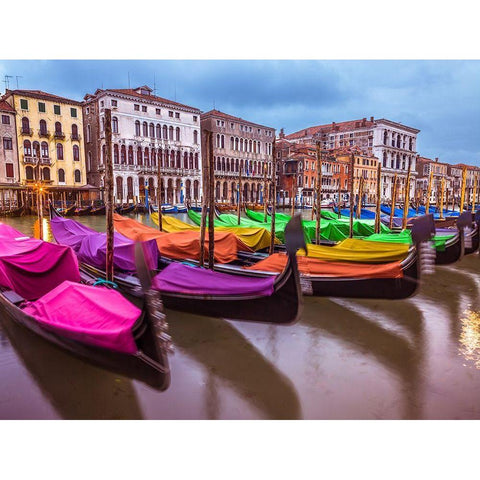 Gondolas parked on the grand canal, Venice, Italy White Modern Wood Framed Art Print by Frank, Assaf