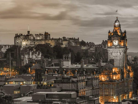 Edinburgh Castle and The Balmoral Hotel, Scotland, FTBR-1917 Black Ornate Wood Framed Art Print with Double Matting by Frank, Assaf
