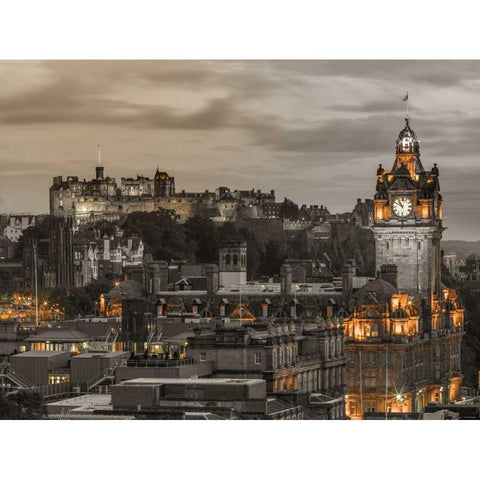 Edinburgh Castle and The Balmoral Hotel, Scotland, FTBR-1917 Black Modern Wood Framed Art Print with Double Matting by Frank, Assaf