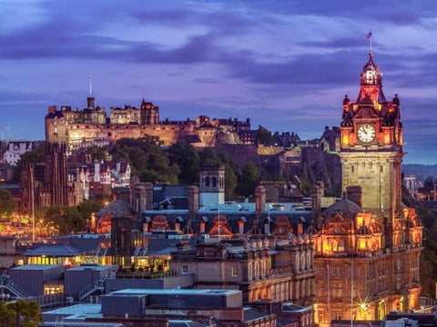 Edinburgh Castle and The Balmoral Hotel, Scotland Black Ornate Wood Framed Art Print with Double Matting by Frank, Assaf