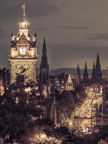 Princess streen and the Balmoral Hotel and night, Edinbrugh, Scotland Black Ornate Wood Framed Art Print with Double Matting by Frank, Assaf