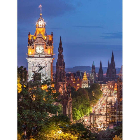 Princess streen and the Balmoral Hotel and night, Edinbrugh, Scotland Black Modern Wood Framed Art Print with Double Matting by Frank, Assaf
