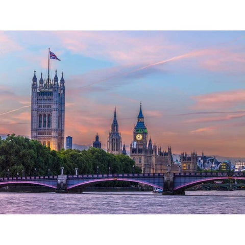 Westminster Abby from river thames, London, UK Black Modern Wood Framed Art Print by Frank, Assaf
