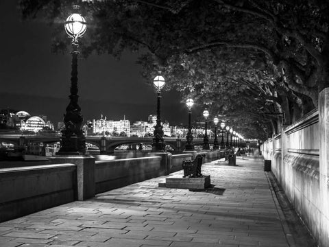 Bench at the park by the river Thames, London, UK White Modern Wood Framed Art Print with Double Matting by Frank, Assaf