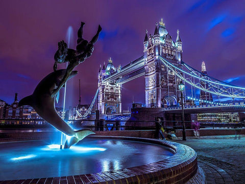 Fountian at tower bridge Black Ornate Wood Framed Art Print with Double Matting by Frank, Assaf