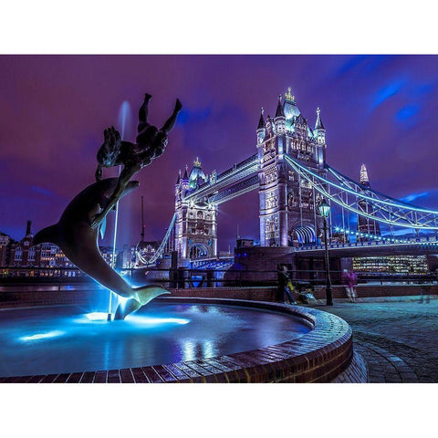 Fountian at tower bridge Black Modern Wood Framed Art Print with Double Matting by Frank, Assaf