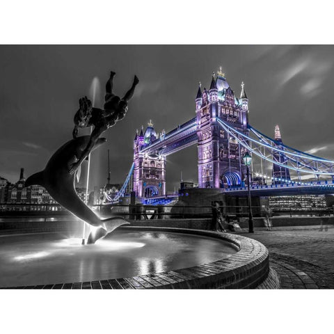 Fountian next to tower bridge, London, UK Black Modern Wood Framed Art Print with Double Matting by Frank, Assaf
