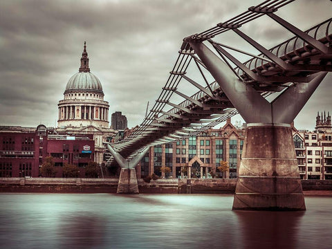 Millennium Bridge-London White Modern Wood Framed Art Print with Double Matting by Frank, Assaf