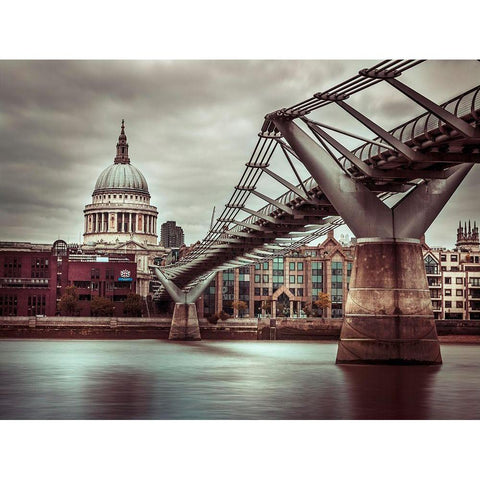 Millennium Bridge-London Black Modern Wood Framed Art Print with Double Matting by Frank, Assaf
