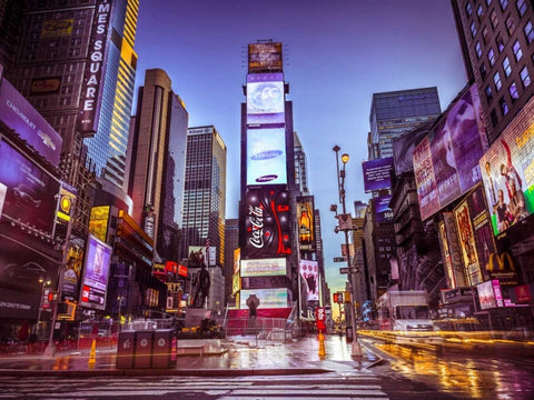 Times square, New York Black Ornate Wood Framed Art Print with Double Matting by Frank, Assaf