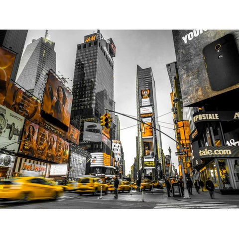 Taxi on broadway, New York Black Modern Wood Framed Art Print by Frank, Assaf
