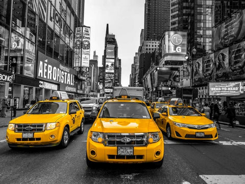 Taxi on broadway, New York Black Ornate Wood Framed Art Print with Double Matting by Frank, Assaf