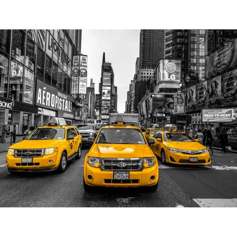 Taxi on broadway, New York Black Modern Wood Framed Art Print by Frank, Assaf