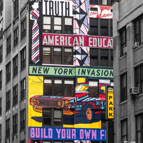 Advertisements on building exterior, New York Black Ornate Wood Framed Art Print with Double Matting by Frank, Assaf